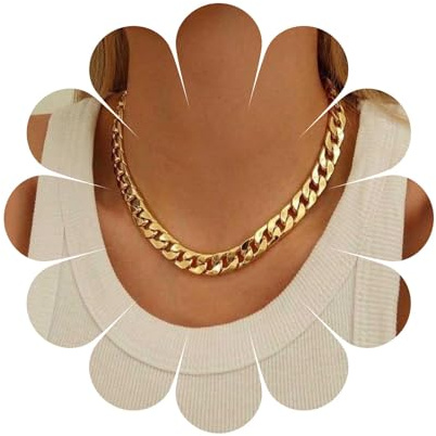 Enautoabs Punk Kette Choker Halskette Vergoldet Klobige Kette Halskette Dicke Kubanische Gliederkette Hip Hop Kette Kette Edelstahl Kette Halskette Schmuck Für Frauen