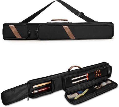 Rexmica Custodia per stecca da biliardo 1 x 1, con 1 manico e 1 asta, borsa imbottita per bastoni da biliardo con tasca frontale per accessori, custodia per il trasporto con manico e tracolla