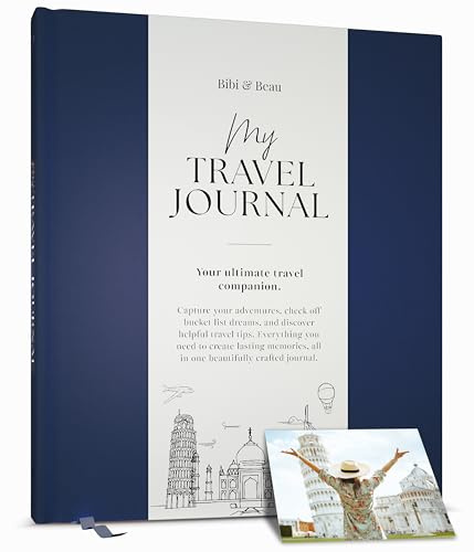 Travel Planner & Holiday Journal for 16 Trips – Navy Adventure Scrapbook, Bucket List & Travel Diary for Women, Men & Couples – Gift for Travellers