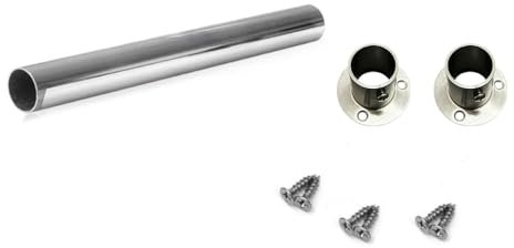 KIT TUBO ARMADIO ROTONDO DIAMETRO 25 mm | COMPLETO DI SUPPORTI LATERALI CHIUSI E DI VITI DI FISSAGGIO | IN DIVERSE MISURE 50CM (Cromo Satinato, 150 cm)