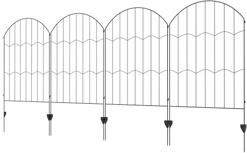 Outsunny Recinzione da Giardino a 4 Pannelli con 8 Picchetti da Terra, Recinzione da Esterno in Acciaio, 348x110 cm, Nero