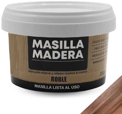TECHZOCO Masilla Madera Roble, Ideal para rellenar y y reparar madera al interior, Masilla lista al uso, Rellenadora de agujeros, Color Roble, Contiene 250 gramos
