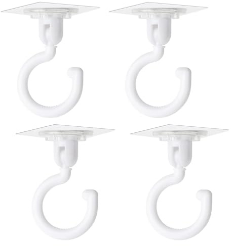 QEDBOJE Gancio Girevole da Soffitto Autoadesivo a 360° (4 pezzi) Senza Foratura, Adesivi da Parete per Asciugamani e Bagno, Ganci Bianco Impermeabile per Tende, Cucina, Ufficio
