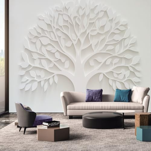 White Tree of Life Wallpaper Mural, 3D Tree Wall Mural, Non-woven Print Photo Wallpaper for Bedroom Living Room Decor 300x210 cm