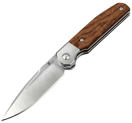 YF SMART Coltellino tascabile piccolo - Lama D2, impugnatura in legno, clip tascabile profonda - Ideale per campeggio, escursionismo, EDC (Mini)