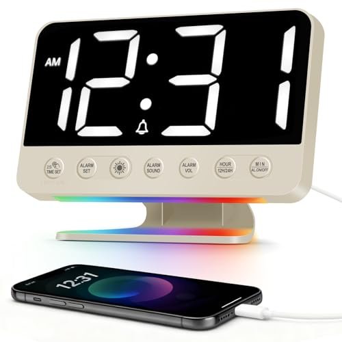 Venchin Wecker Digital 30-110dB Lauter Alarm für Tiefschläfer Shiftarbeiter | 8 RGB-licht USB-Ladeanschluss Snooze 6 Helligkeit 4 Lautstärke 12H/24H Moderne LED-Tischuhr für Schlafzimmer Wohnzimmer Büro