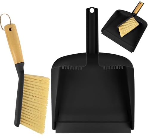 NUTKIT Balayette Pelle Ensemble, Ensemble Mini Pelle À Poussière, Pelle Balayette Manche en Bambou, Balayette de Table Ramasse Poussière, pour Table, Cuisine, Chambre, Bureau(Noir)