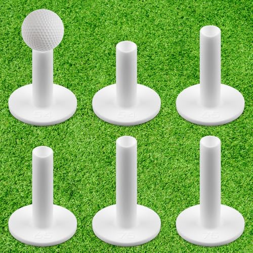 6er Set Silikon Golf Tees - Weiße Abschlagstees für Drinnen & Draußen - Winterfest für Winterrasen, Golf Simulator und Driving Range - In 3 Größen (5,8cm, 6,6cm, 7,7cm) - Robuste Tees mit Schonfunktio