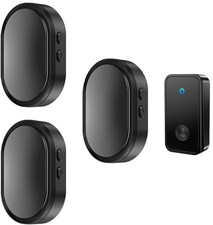 Wireless doorbells No Battery Required Self-Powered watertight IP68 Cordless Kits at 500ft Range with 36 Chimes,4-Level Volume LED Light,Black,1 V 3
