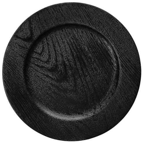 Opexscal 13 Black Faux Wood Charger Plates, Round Rustic Charger for Dinner Plates, Table Chargers Plate Bulk for Parties, Family Dinners, 6Pcs