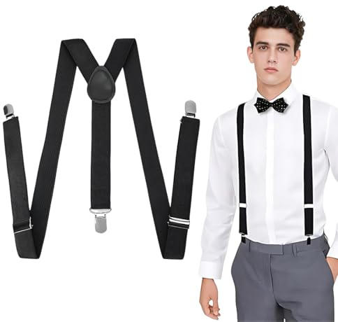 GNALIA Tirantes Para Pantalones Hombre Elegante Retro, Ajustable Con Clips Extra Fuertes 2.5Cm Tres Puntas, Accesorio Para Traje De Negocios Boda Y Fiesta, 1 Unidad