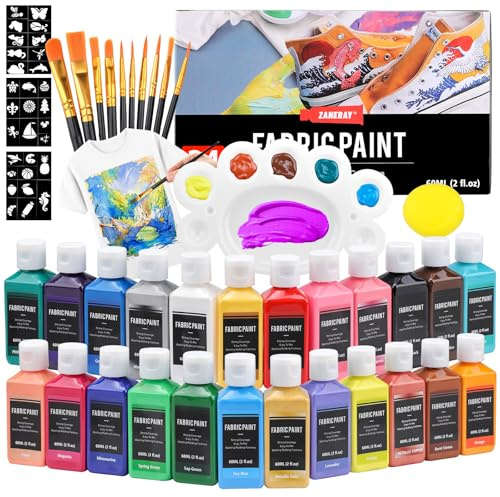 Bateya Textilfarbe Waschmaschinenfest 24 Farben 60 ml/2oz Fabric Paint Permanente Stoffmalfarbe Waschfest Textil Farbe für Klamotten Textilfarben für Kinder auf T-Shirt Schuhe Jeans Tasche Kleidung