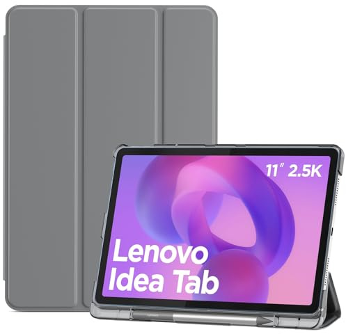 ProCase Funda para Lenovo Idea Tab 11 2025 TB-336ZU/TB-336FU, Funda Folio con Soporte para Lápiz, Carcasa Protectora Delgada con Soporte Trifold y Cubierta Trasera Translúcida - Gris | Compatible con Lenovo Tab K11 Gen 2 2025 Tablet, Moto Pad 2026, funda rígida protectora con cierre magnético