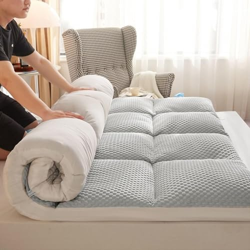 Generiskt vikbar madrass, mjuk bärbar liggmatta, rullbar japansk tatami-Futonsolsäng med dubbel enkelsäng, tjocka golvmattor, för gästjärn (grå, 120 x 200 cm)