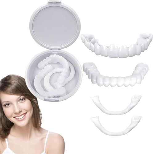 Clip in Veneers for Instant Smile – 4PCS Universal Snap On Teeth, Top & Bottom False Teeth Set | Customizable & Removable Temporary Dentures for Cosmetic Enhancement