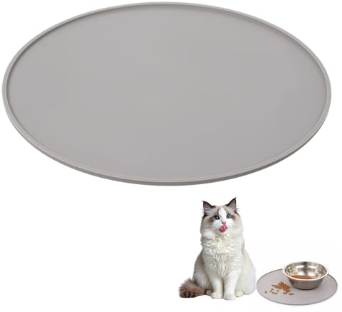 Napfunterlage Katzen/Hund, 25 cm Silikon Haustier Futterunterlage, wasserdichte rutschfeste Fressnapfunterlage mit Erhöhten Rändern für Welpe Kätzchen, Runde Silikonablage Verhindert Verschütten