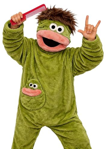 MissFox Combinaison Pyjama Femme Homme Grenouillère Adulte Oversize – Silly Costume Onesie Doux et Chaud avec Chaussons et Peigne, Vêtement Cocooning pour Maison, Carnaval et Halloween
