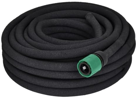 Tuyau d'arrosage de 25 m de long, raccord 1/2, flexible et résistant aux pliures, matériau en caoutchouc, pour jardin, pelouse, parterre, terrasse, balcon, serre, avec micropores pour irrigation