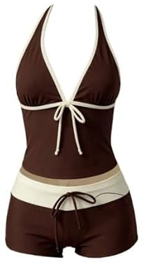 Y2k Vintage 2-delad bikiniset kokett grimma tankini topp med shorts för kvinnor