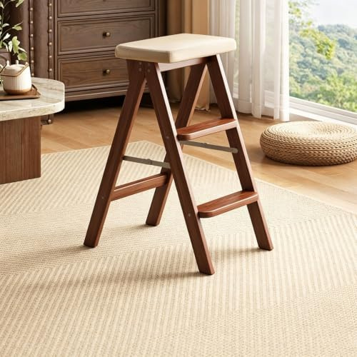 RASJCGRCOA Silla Escalera de Madera Maciza, Taburete Escalera Plegable para Biblioteca y Hogar, Mueble Multifunción, Escalera Silla con Peldaños, Fácil de Guardar, Uso Diario(Gray)