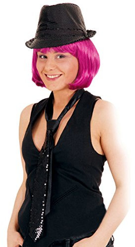 NET TOYS Pailletten Hut Damen Paillettenzylinder Damenhut Paillettenhut Zylinder Karneval schwarz