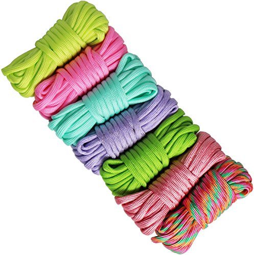 7 Piezas Cuerda Paracord Set Ideal para el aire libre, camping, trenzar pulseras y Llavero