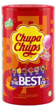 Chupa Chups Caramelos con palo de sabores surtidos: Nata/Fresa, Cola, Sandía, Cereza, Naranja, 12 g (Paquete de 100)