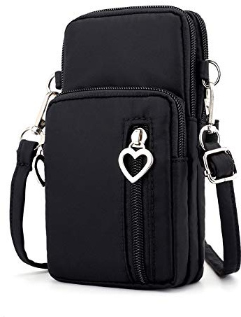 Oxford Crossbody Wrist Bag Carrying Case Cellphone Pouch for iPhone 17 Air 16 Pro/iPhone 15 14 13 12 11 XR SE 3rd Gen Google Pixel 8 7 6a Samsung Galaxy S26 S25 S24 S23 S20 FE A01 (Black)