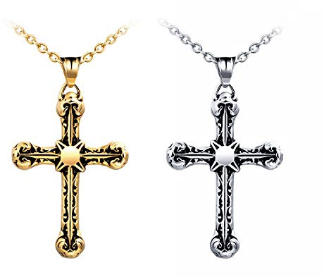 Feilok Edelstahl Herren Halskette Ketten Collier Armband Kreuz Religion Glauben Hoffnung mit Kreuzanhänger Anhänger Schmuck für Herren Männer Kettenlänge 55cm