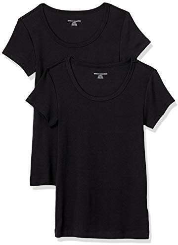 Amazon Essentials Women's T-shirt med smal passform med holkärm och rund hals, Pack of 2, Svart, M