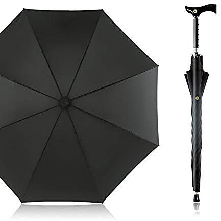 Automatik Regenschirm Gehstock, Classic Canes Regenschirm von 105cm Durchmesser Höhenverstellbar Spazierstock für Senioren,Schwarz