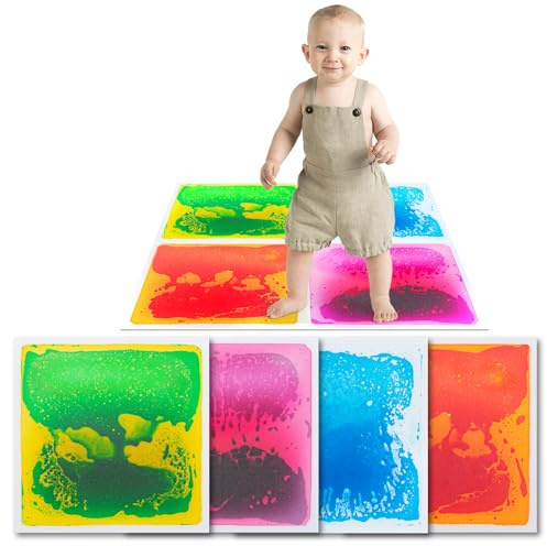 Art3d Lot de 4 Dalles de Sol Sensorielles Liquides | 30 x 30 cm,pour Salle de Jeux et Piste de Danse,Carrés,Multicolore