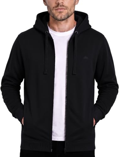 Iron Mountain Återvunnet garn för män miljövänligt anti-noppor flexibel bekväm mjuk fleece huva hel dragkedja topp tröja, svart, liten