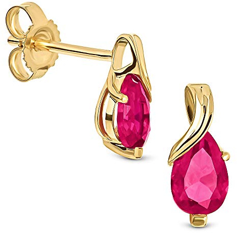 Miore Schmuck Damen Ohrstecker mit Edelstein Geburtsstein Saphir/Rubin/Smaragd Ohrringe aus Gelbgold 14 Karat / 585 Gold