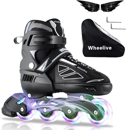 Wheelive Verstellbare Inline-Skates für Kinder, leistungsstarke Rollschuhe mit vollständig beleuchteten Rädern, ideal für Jungen, Mädchen, Anfänger und Erwachsene