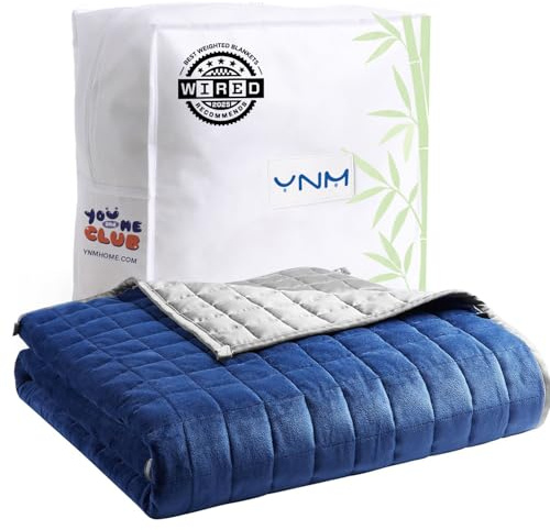 YnM Cooling Weighted Blanket for Adults, Cooling & Cozy Velvet Dual-Sided, 25lbs Heavy Bed Throw for One Person of 240lbs, Four Seasons Use (60x80 Inches, Queen Bed, Blue/Grey)