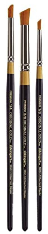 KINGART Premium 3 pc. Original Gold 9850 Series DEERFOOT STIPPLER Artist Brush Set, Synthetic Golden Taklon Hair for Acrylic, Oil, Watercolor and Gouache, Short Handle, 3 Sizes: 1/8, 1/4, 3/8