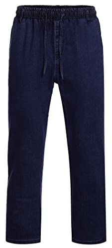 COOFANDY Herrjeans raka jeansbyxor stretch slip-on-byxor snygga byxor elastiskt midjeband med dragsko cargobyxor för män, Marinblå, 3XL