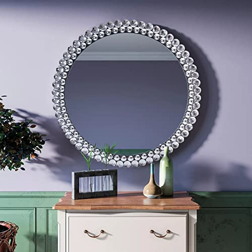 BST FURNH Runder Spiegel 60cm, Kristall-Strass Wandspiegel Silber | Runder Wandspiegel als dekorative Wanddekoration,großer Spiegel,Wand Spiegel 60 cm,dekorativer Spiegel