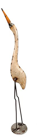 Metall Dekofigur Reiher 20 x 92cm Creme Garten-Figur Deko Vogel Skulptur Tierfigur Vogelschreck
