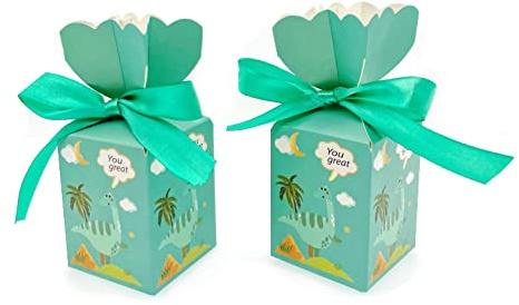 JZK 50 x blaue Geschenkboxen für Kinderpartys, Dinosaurier-Muster, Papier-Süßigkeiten-Box für Kindergeburtstag, Kindergeschenke, Geschenkboxen für Dinosaurier-Party-Dekorationen
