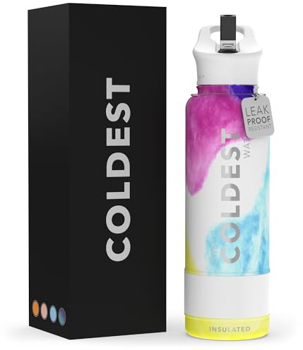 Coldest Insulated Water Bottle with Straw Lid - Stainless Steel Metal Insulated Bottle for Men & Women (Clouds of Tie Dye, 40 oz)