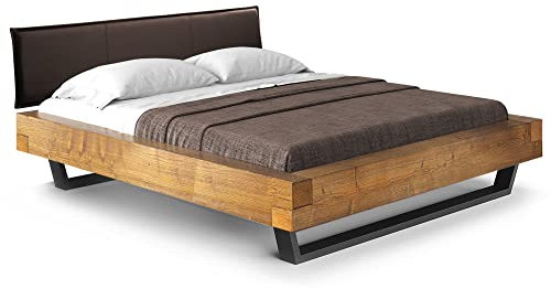 moebel-eins CURBY Balkenbett mit Polsterkopfteil, Kufenfuß, Material Massivholz