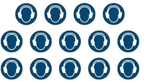 14 pegatinas de protección auditiva utilizan M003 – diámetro de 9,5 cm – UV y resistente a la intemperie – ISO 7010 – sostenible – Cartel de señal de obligación (9,5 cm, protección auditiva)