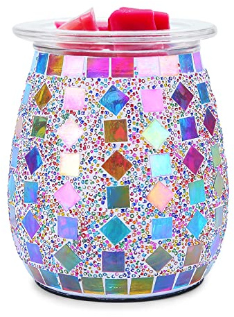 Mosaic Glass Wax melt Warmer Electric Oil Burner Candle Wax Warmer Romantic Aroma Warmer for Essential Oils Burner & Premium Wax Melts Burner,Simple Roller Switch,Gift,Home Decoration