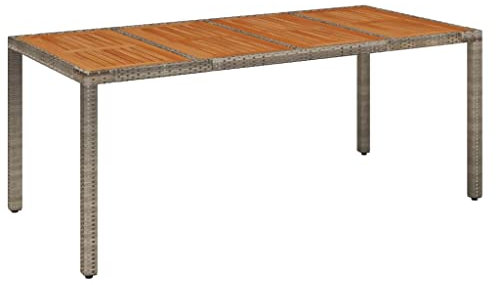 vidaXL Mesa de Jardín Superficie Tabla Mueble Mesita de Exterior para Cocina Terraza Jardín Comedor de Madera Ratán PE Gris 190x90x75 cm