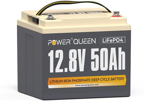 Power Queen 12V 50Ah LiFePO4 Batterie, 15000+Zyklus-Zeiten-Batterie mit Premium-Zellen, integriertes 50A BMS, perfekte Tiefe Zyklus-Lithium-Batterie für Solar-Notstrom, Reisemobile 1-Pack