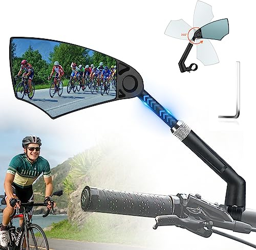 Fahrradspiegel,Dehnbar Rückspiegel Fahrrad,360° Drehbarer Fahrrad Spiegel Links für Rennrad MTB e-scooter e-bike,Fahrradspiegel für Lenker 20-23mm,Blaulichtglas,geringe Blendung (Links)