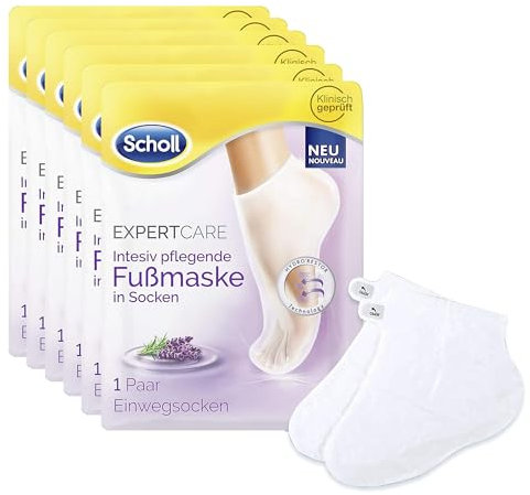 Scholl EC intensiv pflegende Fußmaske Lavendelöl – Feuchtigkeitsspendende Pflege – 6 x 1 Paar Einwegsocken