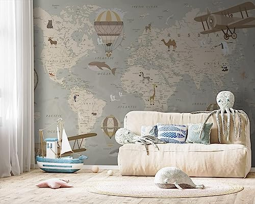 Carta Da Parati 3D Mappamondo Vintage Cartoon Animals Carta Da Parati Camera Letto Moderna Fotomurali 3D Gigante Murale Decorazione